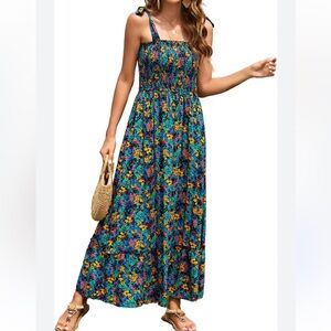 Tobrief Women's Boho Dress Summer Spaghetti Strap Flowy Beach Maxi Dress